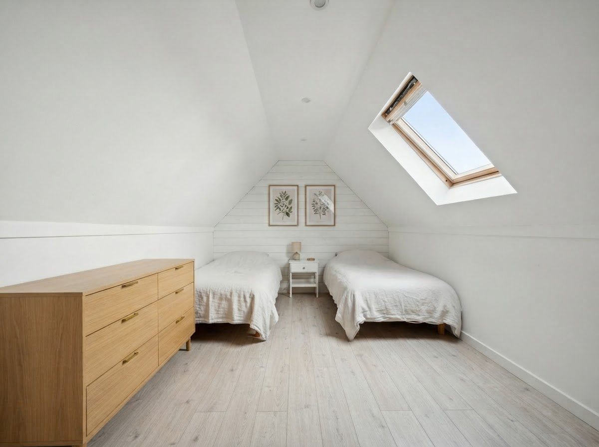 Chambre sous combles avec deux lits simples